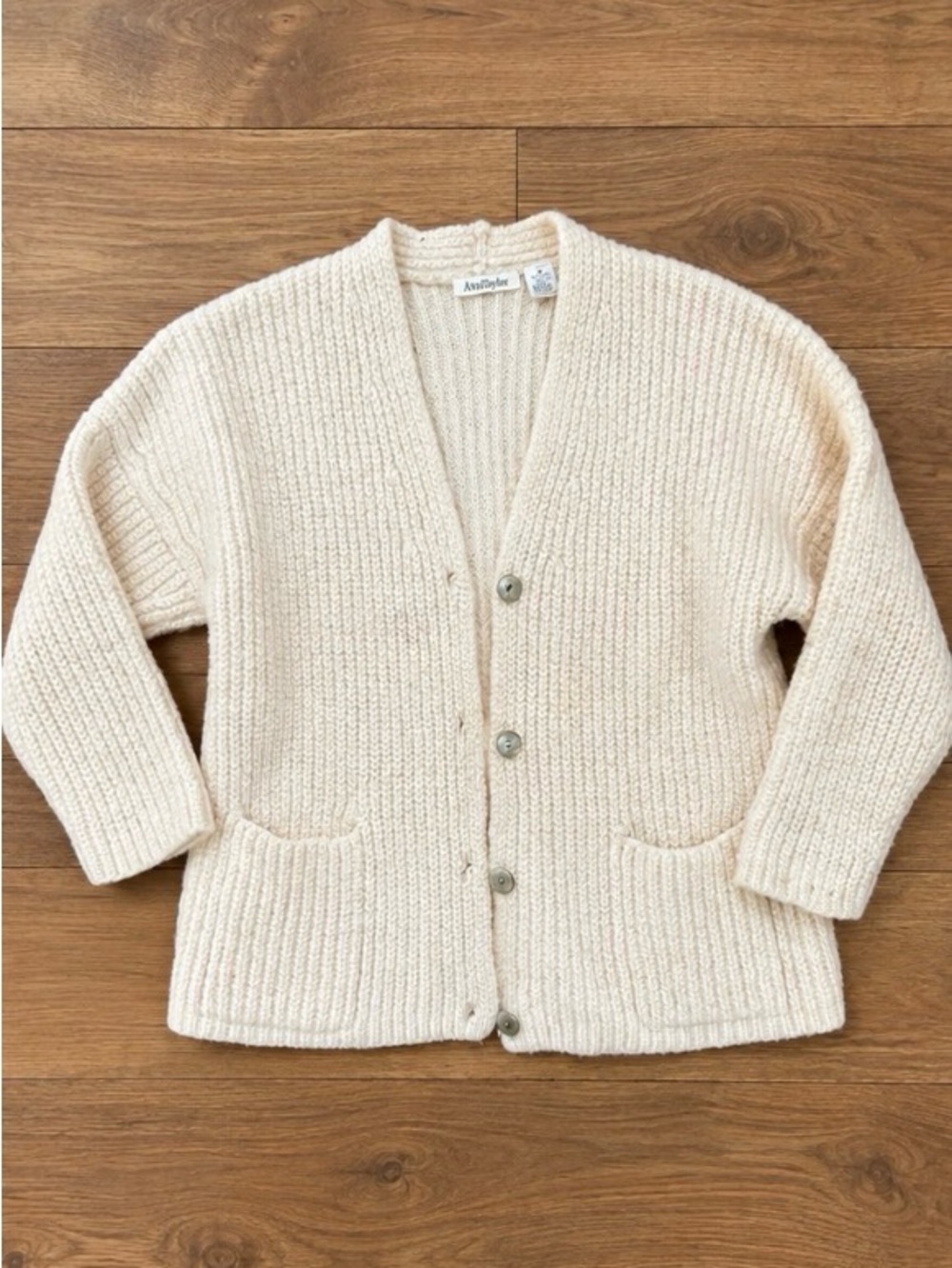 Vintage Y2K Ann Taylor Cream Ribbed Wool Button Cardigan - Picture 1 of 3